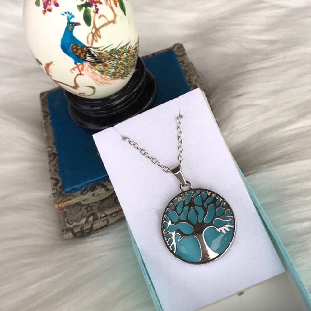 NEW ⭐️ Aquamarine Tree of Life Charm Necklace